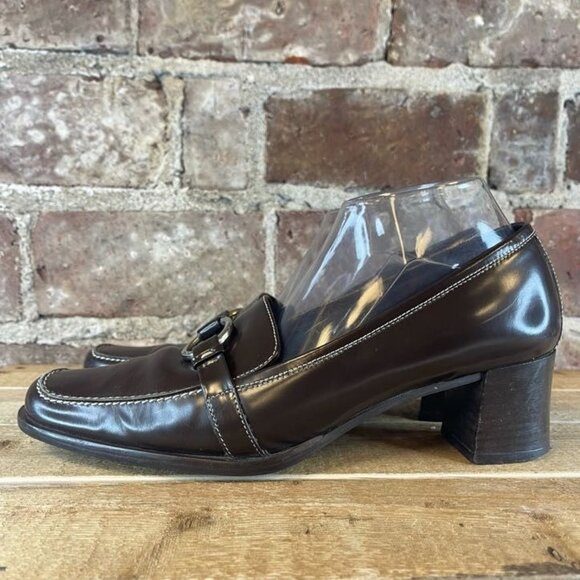 VTG 90's Y2K Coach Pump Brown Leather Block Heels W/ Silver Ring Accent Size 8.5 - Picture 5 of 9
